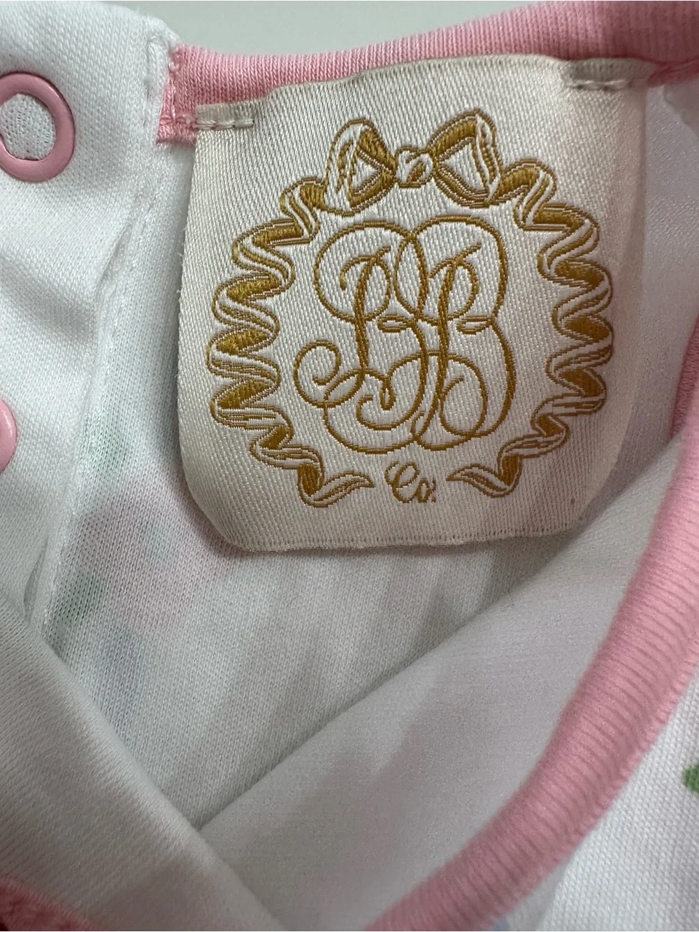 The Beaufort Bonnet Company White One-Piece with Pink Trim and Blue Stripes